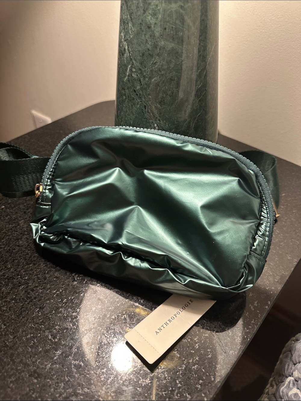 Anthropologie Deep Green Quilted Nylon Belt Bag